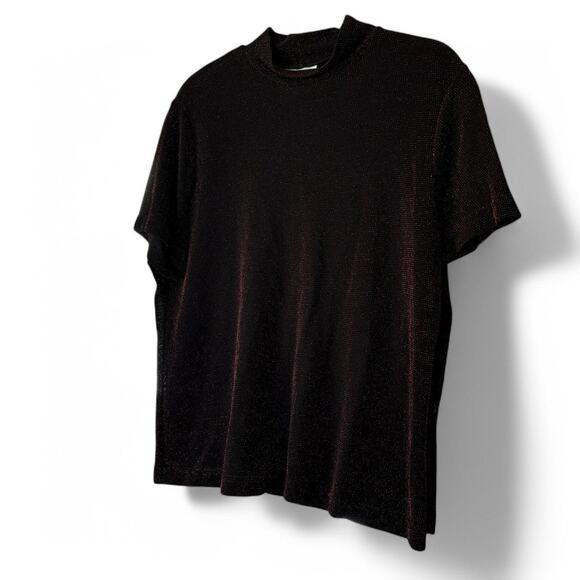 Vintage Appàrenza Black Red Sparkle Mock Neck Y2K Shirt 90s 00s NYE - Picture 3 of 9